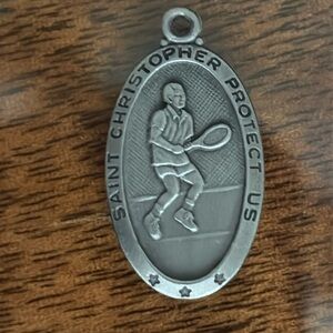 St Christopher Protect Us Tennis Medal Religious Lucky Sport Good Luck Charm VTG
